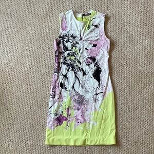 Roberto Cavalli Neon Floral Illustrated Sleeveless Sheath Dress - Size IT46